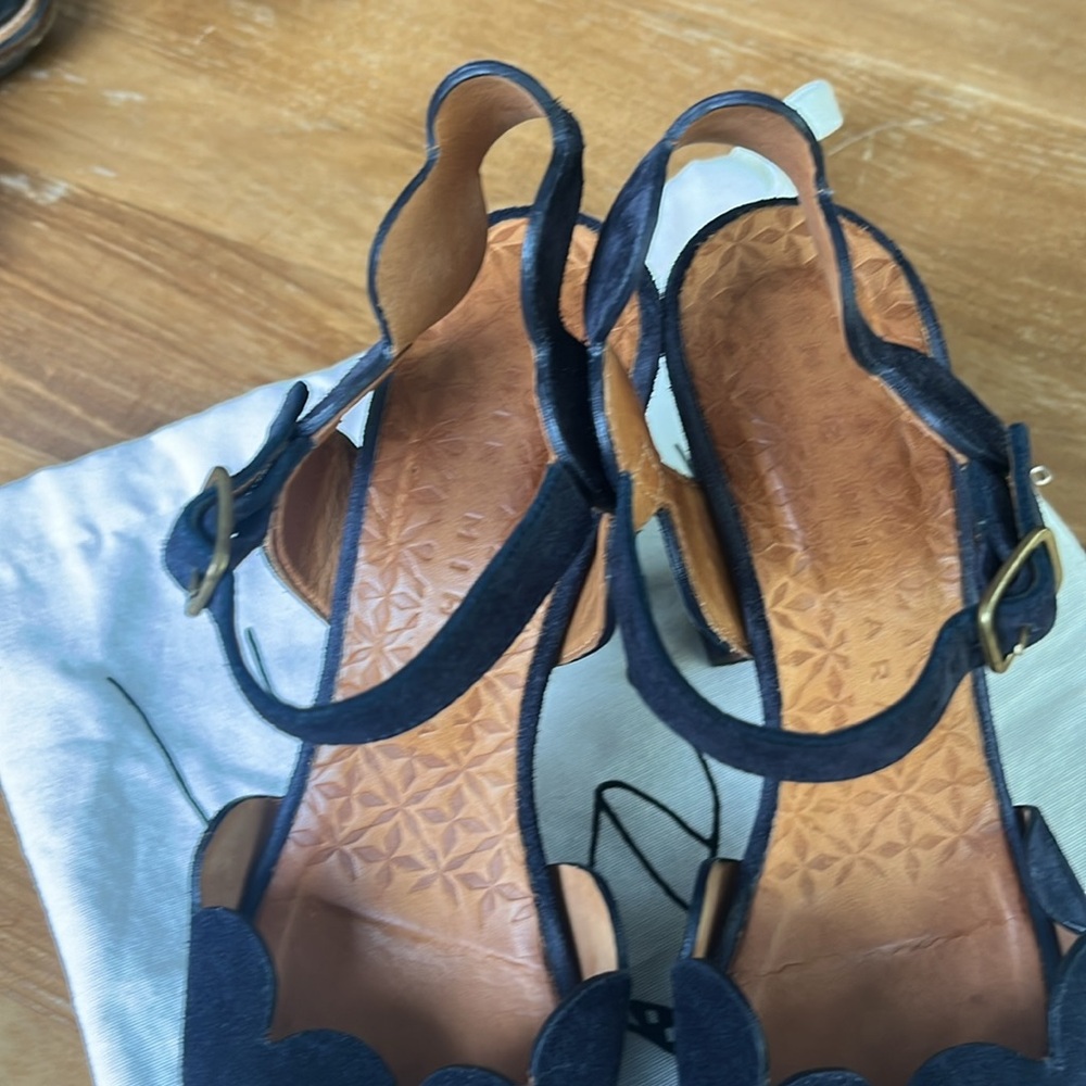 Chie Mihara Women's Evolet Blue Suede Heeled Sandal with Scallop - Picture 6 of 6
